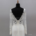 Luxury Long Sleeve Mermaid Pearls Beaded Saudi Arabia Bridal mermaid deep v wedding dresses with sleeves